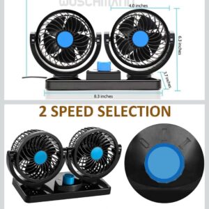 Mitchell 12V DC Electric Car Fan for Dashboard, Double Head Cooling Electric Fan, 360 Degree Rotatable Small Fan for Car with 2 Speed Control, ABS Plastic, Dashboard Fan