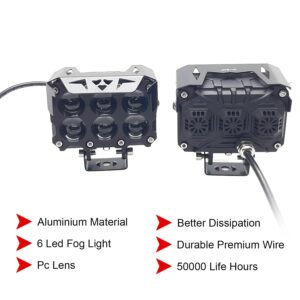 HJG 120W 6-LED Yellow/White Fog Light With 2 Colour Mode Versatile Spot Driving Lamps for Cars, Trucks, Bikes, and Motorcycles (Set of 2)