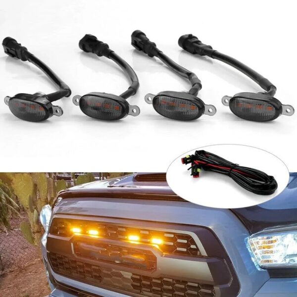 4pcs Yellow Universal Car Front Grille Lights