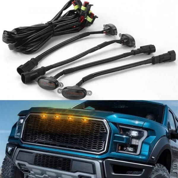 4pcs Yellow Universal Car Front Grille Lights