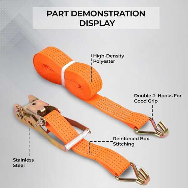 Heavy Duty Ratchet Belt | 50mm x 10mtrs | Material | Double J Hooks Luggage Straps | Wear and Tear Resistant