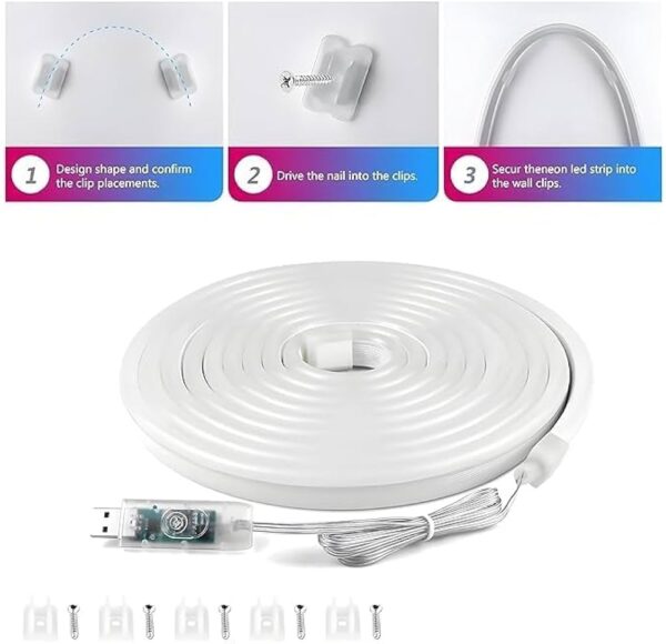 Volt Vision 5 Meters LED Neon RGB Strip Light, Smart App Control, Remote Control, Multi-Colour Magic Lighting with USB, 6 Mounting Clips Music Modes, Custom Colors, Timing, Light Follow Sounds