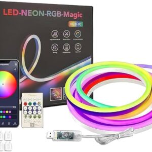 Volt Vision 5 Meters LED Neon RGB Strip Light, Smart App Control, Remote Control, Multi-Colour Magic Lighting with USB, 6 Mounting Clips Music Modes, Custom Colors, Timing, Light Follow Sounds