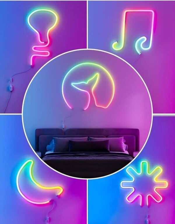 Volt Vision 5 Meters LED Neon RGB Strip Light, Smart App Control, Remote Control, Multi-Colour Magic Lighting with USB, 6 Mounting Clips Music Modes, Custom Colors, Timing, Light Follow Sounds