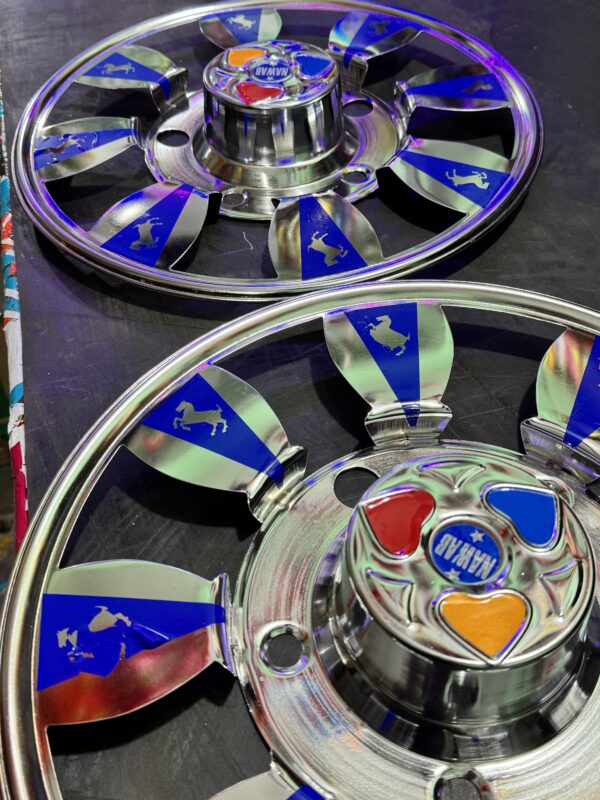 Steel wheel cap cp (15”inch) for bolero, cruiser and R-15 tyre size (set of 2-pis) [*Blue Colour] स्टील व्हील कैप cp (15” इंच) R-15 टायर साइज के लिये (2 – पीस) [*नीला कलर]