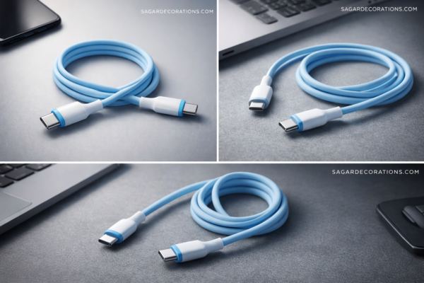C type to C type 3 feet heavy duty cable for fast charging. C टाइप टू C टाइप 3 फीट हेवी केबल, आपके फ़ोन को फ़ास्ट चार्ज करने के लिये.