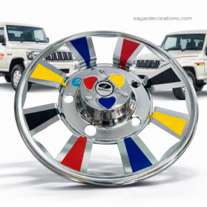 Multi  Colour CP Steel Wheel cap For R-15 (5 bolts) tyre size Waterproof, durable and with proper welding material. [2 - Pis] || मल्टी कलर वाले CP स्टील व्हील कैप R-15 टायर साइज के लिए 5 बोल्ट वाले डिस्क में लग जायेगा. {2 पीस}