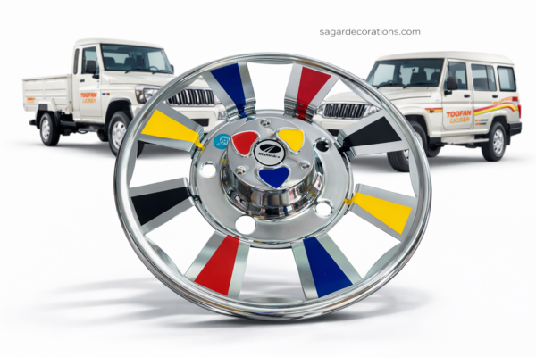 Multi  Colour CP Steel Wheel cap For R-15 (5 bolts) tyre size Waterproof, durable and with proper welding material. [2 - Pis] || मल्टी कलर वाले CP स्टील व्हील कैप R-15 टायर साइज के लिए 5 बोल्ट वाले डिस्क में लग जायेगा. {2 पीस}