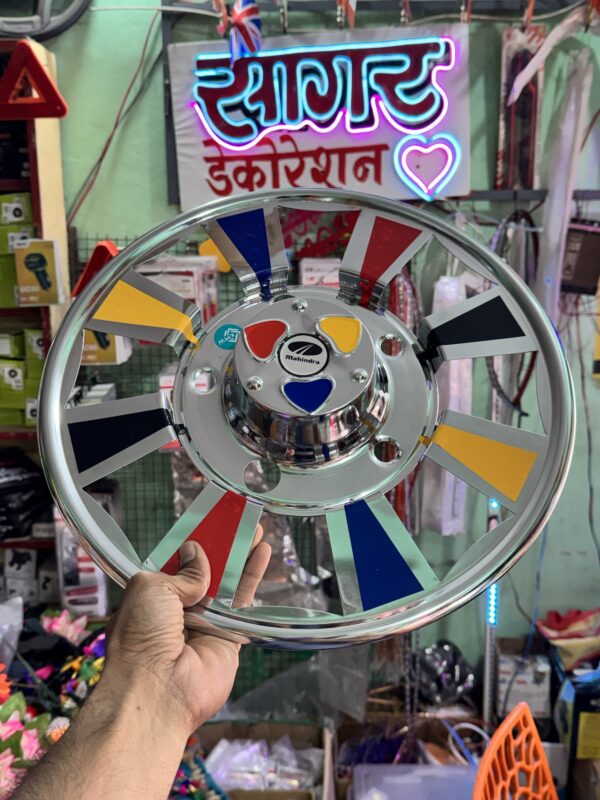 Multi  Colour CP Steel Wheel cap For R-15 (5 bolts) tyre size Waterproof, durable and with proper welding material. [2 - Pis] || मल्टी कलर वाले CP स्टील व्हील कैप R-15 टायर साइज के लिए 5 बोल्ट वाले डिस्क में लग जायेगा. {2 पीस}