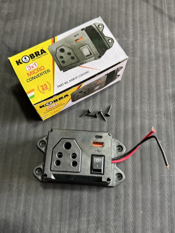 Kobra Micro Converter Fast Charger (12/24 volt Common) 3 pin + usb + c type