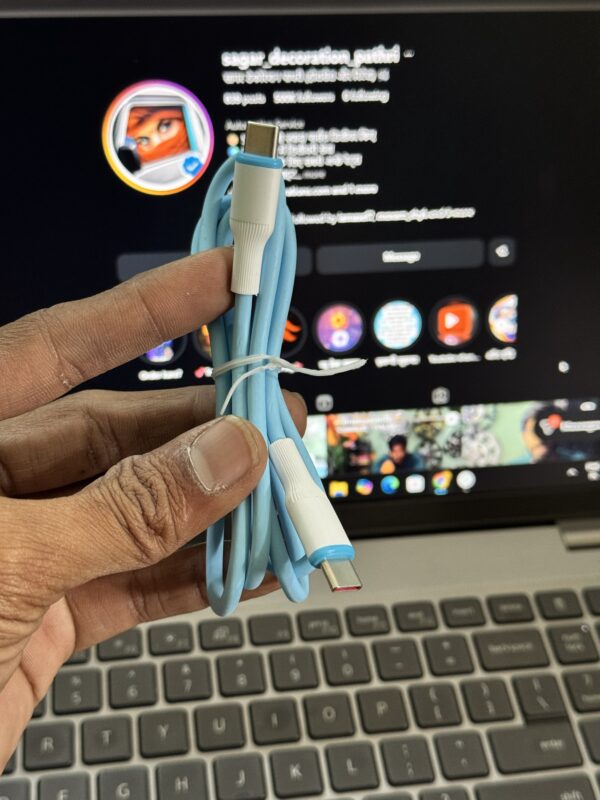 C type to C type 3 feet heavy duty cable for fast charging. C टाइप टू C टाइप 3 फीट हेवी केबल, आपके फ़ोन को फ़ास्ट चार्ज करने के लिये.