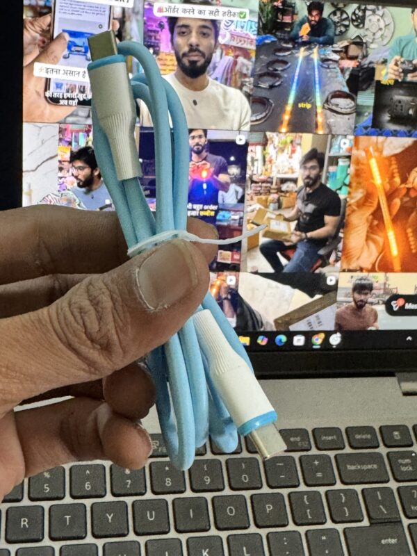 C type to C type 3 feet heavy duty cable for fast charging. C टाइप टू C टाइप 3 फीट हेवी केबल, आपके फ़ोन को फ़ास्ट चार्ज करने के लिये.