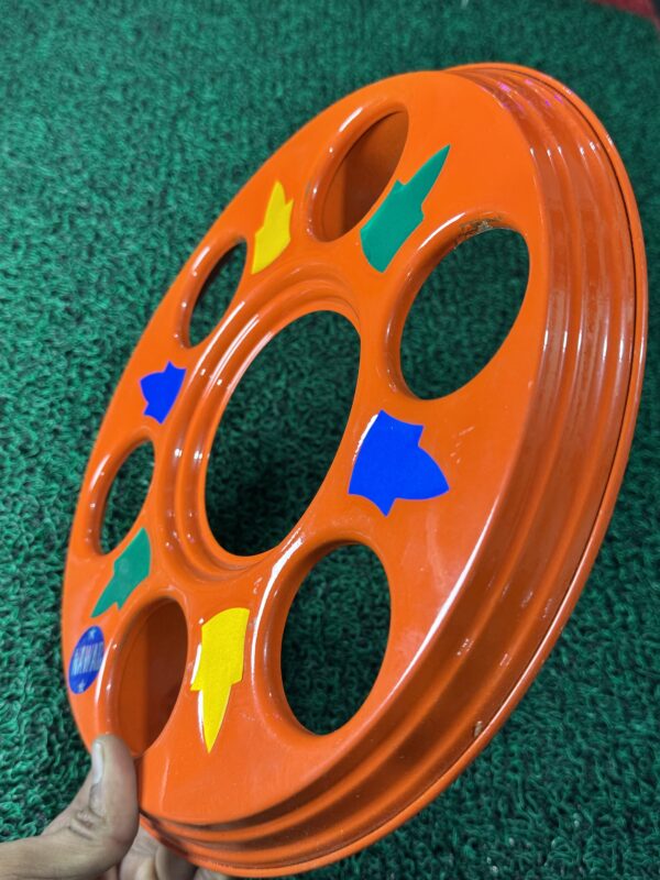 6 Hole wheel cap Orange colour/ full heavy metal and premium Quality (set of - 2 pis)