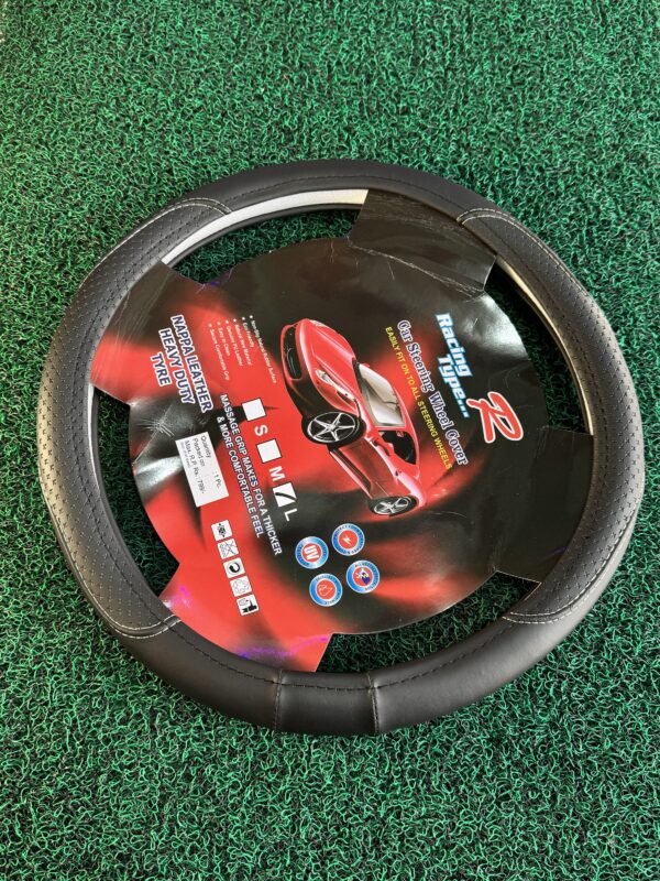 Leather Steering cover  “M size” heavy leather premium Quality stitching (Black)