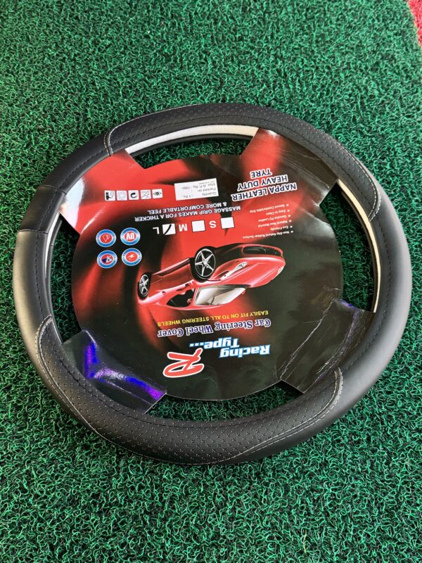 img_1978 Leather Steering cover L size, heavy leather premium Quality stitching (Black)