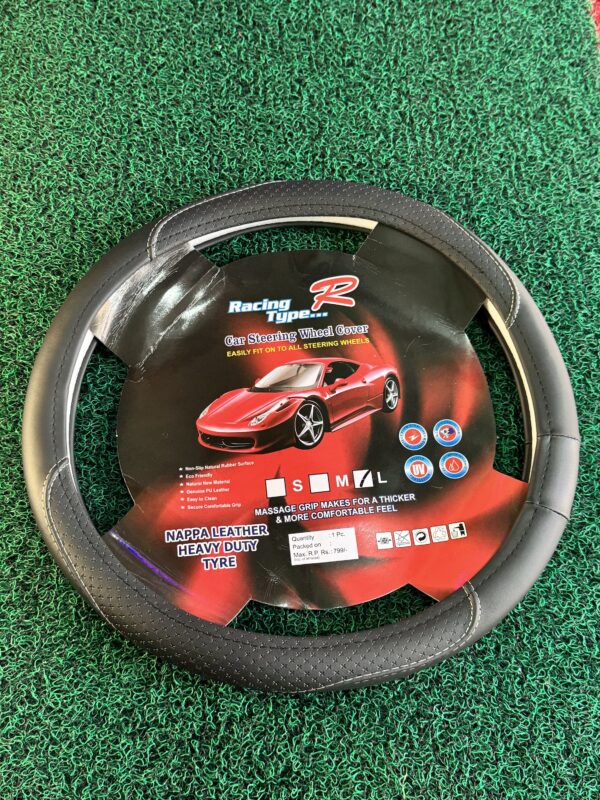 img_1979 Leather Steering cover L size, heavy leather premium Quality stitching (Black)