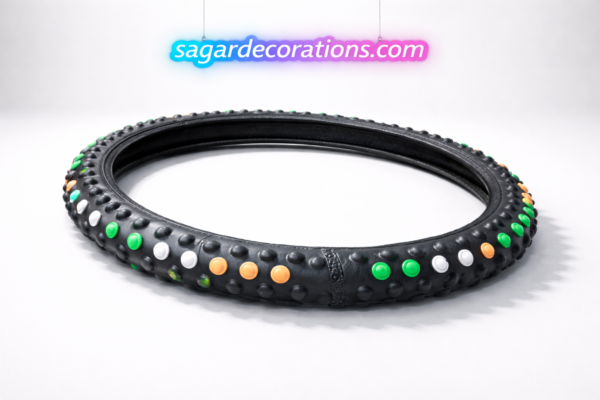 “L” Size Button Steering Cover, with soft buttons grip and rubbery material. For Cruiser toofan / Ashok Leylalnd Dost / Dost+ / Bada Dost / Super Carry/ Old Bolero big Steering / (SIZE - 15” inch)