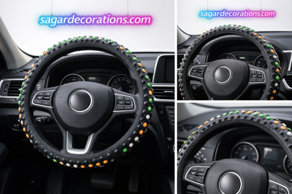 “M” Size Button Steering Cover, with soft buttons grip and rubbery material. For Tata Ace/ (Chota Hathi) / intra / omini / New Bolero small Steering or for (SIZE - 14 inch)