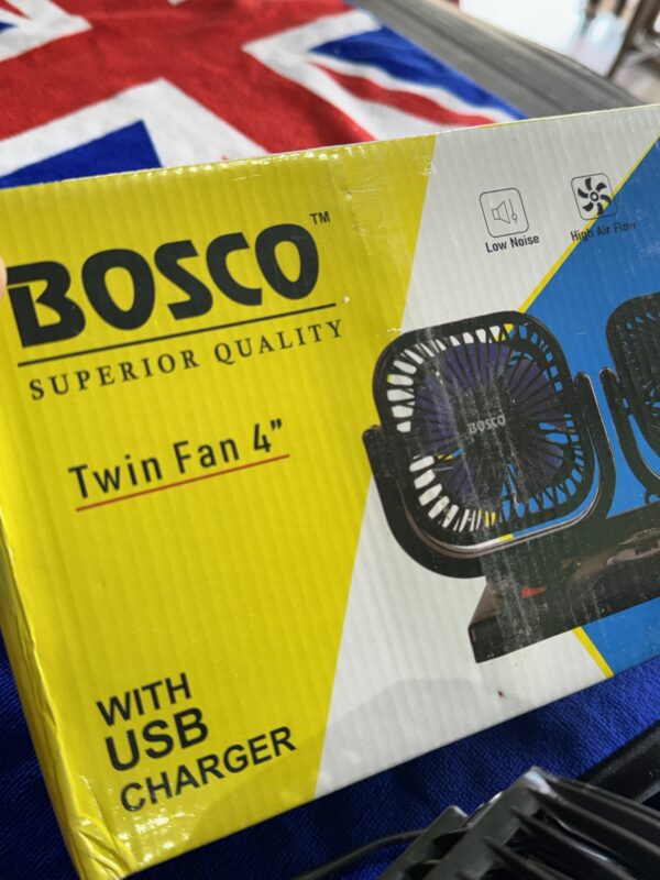 img_2218 Bosco 4” Double Head Fan With 2 USB charging Points, High Air Flow Technology with Copper Motor (Mobile Charging + Fan ) 🔋+💨