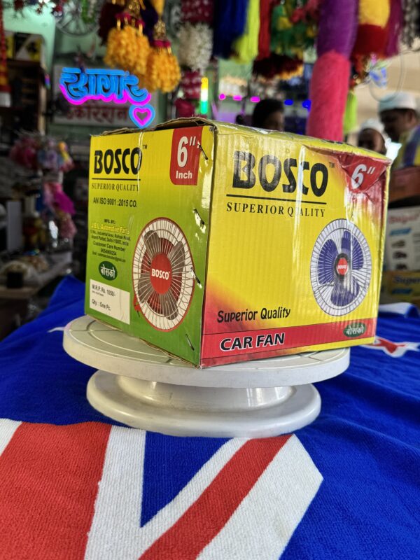Bosco Fan 6” {24 volt} (2 बैटरी से चलता है-24 वोल्ट) Unbreakable fiber body, copper motor, and very low noise technology.