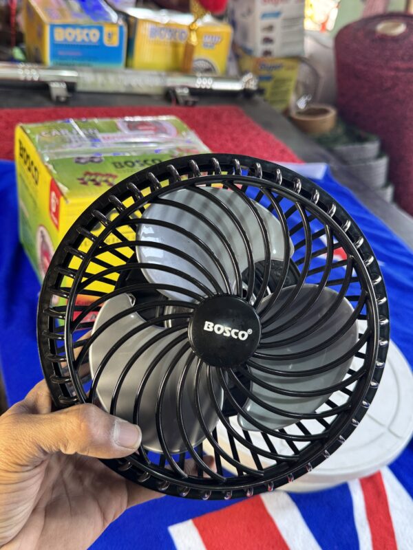 Bosco Fan 6” {24 volt} (2 बैटरी से चलता है-24 वोल्ट) Unbreakable fiber body, copper motor, and very low noise technology.