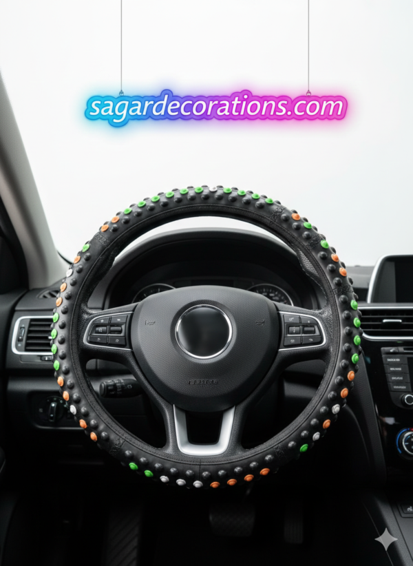 “L” Size Button Steering Cover, with soft buttons grip and rubbery material. For Cruiser toofan / Ashok Leylalnd Dost / Dost+ / Bada Dost / Super Carry/ Old Bolero big Steering / (SIZE - 15” inch)