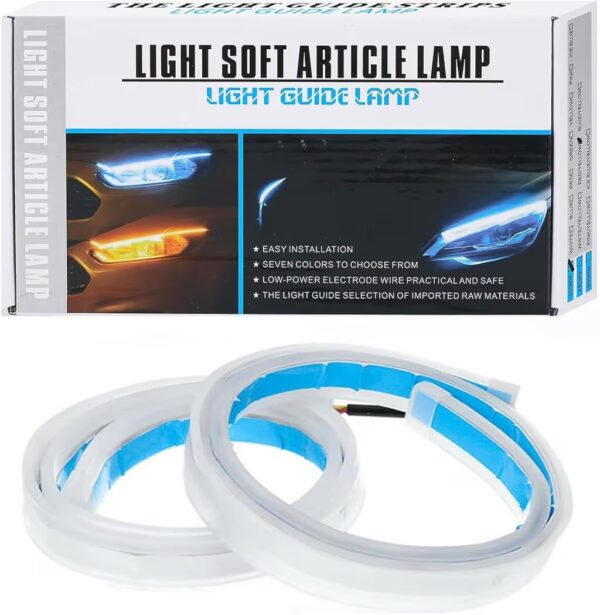 60cm Soft Tube Car LED DRL | Sequential Flow Turn Signal | White Daytime Running Light + Yellow Indicator (Pack of 2) (12 volt)