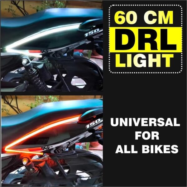 60cm Soft Tube Car LED DRL | Sequential Flow Turn Signal | White Daytime Running Light + Yellow Indicator (Pack of 2) (12 volt)
