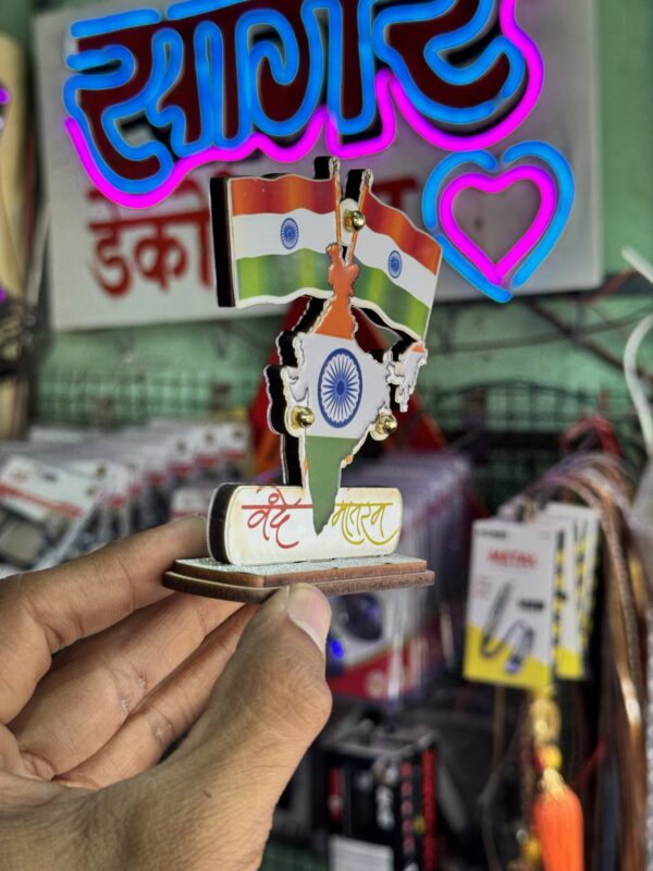 img_3856 Indian Flag Map Shape With Vande Mataram Encrypted Dual Side For Car Dashboard & Official Purpose