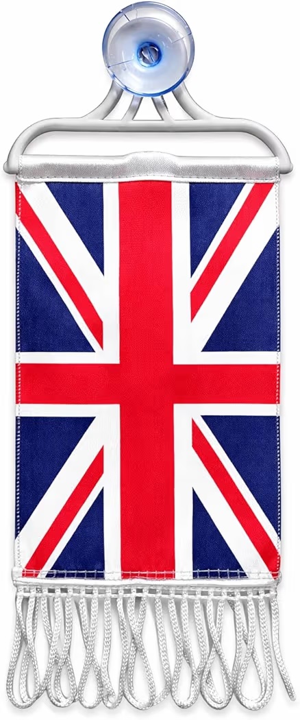 Indian 🇬🇧 Tricolour Mini Flag Car Rear View Mirror Hanging Decor with Suction Cup and Fringe (United Kingdom)