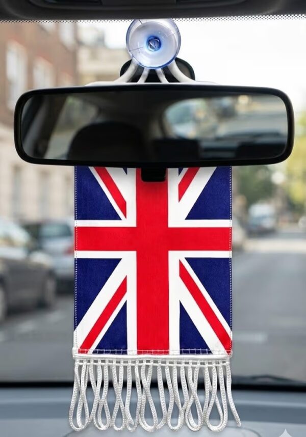 Indian 🇬🇧 Tricolour Mini Flag Car Rear View Mirror Hanging Decor with Suction Cup and Fringe (United Kingdom)
