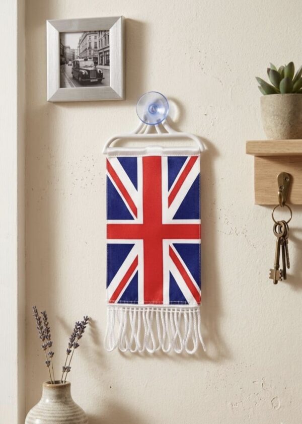 Indian 🇬🇧 Tricolour Mini Flag Car Rear View Mirror Hanging Decor with Suction Cup and Fringe (United Kingdom)