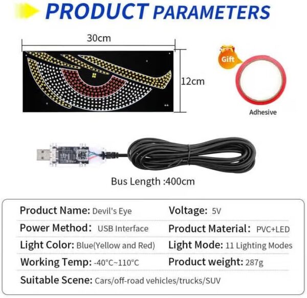 51d9dzmtcel-_ac_aiweblab1006854t4_fmavif_sf10501050_pq64_-jpg Devil Eyes LED lights For Car Windshield Led Panel With USB For Car Rear Window Universal for All Cars, Vans, Trucks, etc (White) {12volt/24volt common}