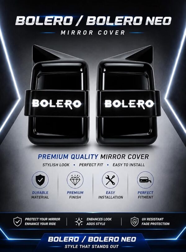 Black Batman Style LED Side Mirror Cover for Bolero & Bolero Neo | Glossy Black Mirror Cap with LED Light & Wiring | Sporty Exterior Styling Accessory | Premium Finish | Easy Installation